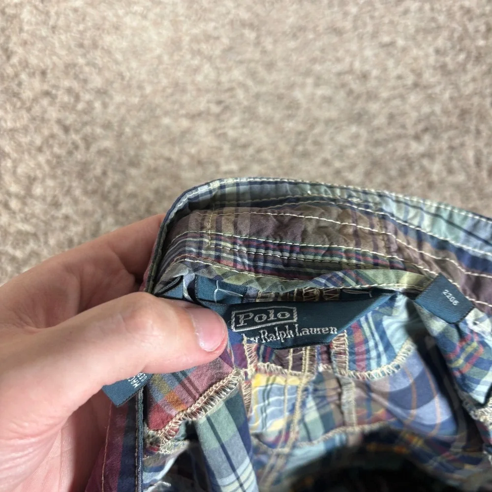 Polo Ralph Lauren Mens Patchwork Madras Plaid Swim Trunks Multicolor Size 36 NEW